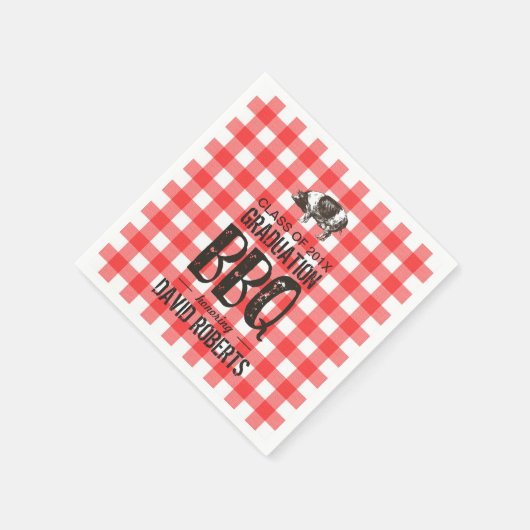 Abschluss GRILLEN Party Red Gingham Pig Roast Serviette (Ecke)