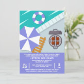 Abschluss GRILLEN Party Schwimmbad Einladung (Stehend Vorderseite)