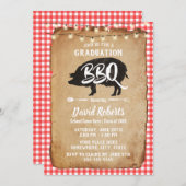 Abschluss GRILLEN Party Vintag Red Kariert Chalkbo Einladung (Vorne/Hinten)
