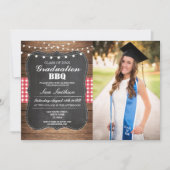 Abschluss GRILLEN Rustikales Chalk-Holzleuchten Fo Einladung (Vorderseite)