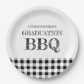 Abschluss-Grillfest Gingham Pappteller (Vorderseite)