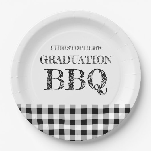 Abschluss-Grillfest Gingham Pappteller (Vorderseite)