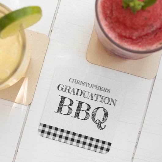 Abschluss-Grillfest Gingham Rechteckiger Pappuntersetzer