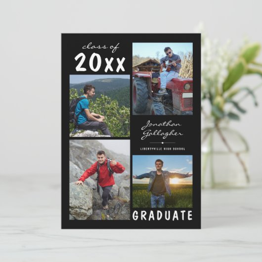 Abschluss Handgeschriebener Name 4 Fotocollage Sch Ankündigung (Stehend Vorderseite)