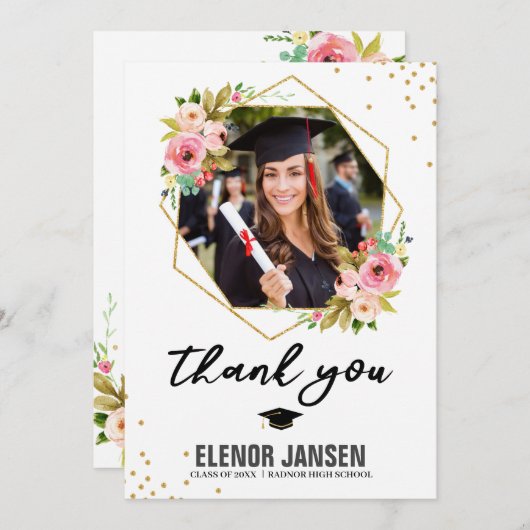 Abschluss-Handschrift für Blumengeometrie, Foto Dankeskarte (Vorne/Hinten)