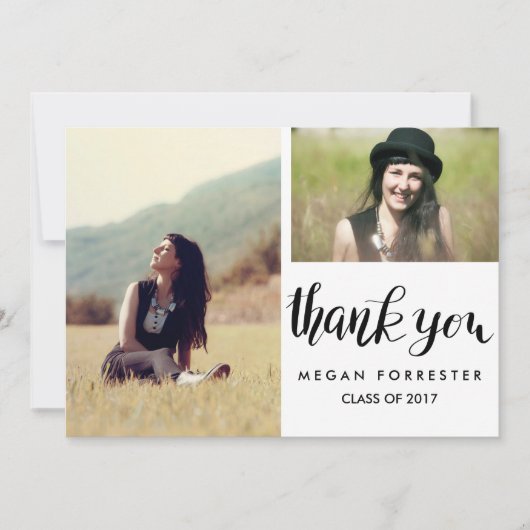 Abschluss handschriftlich Vielen Dank, zwei Foto Einladung (Vorderseite)