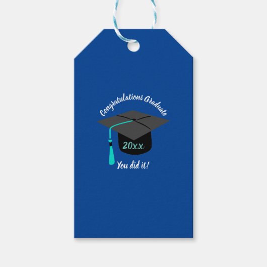 Abschluss Hat and Year Personalisiert Blue Gift Ta Geschenkanhänger (Vorderseite)