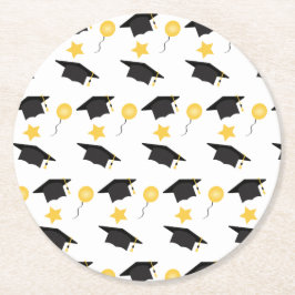 Abschluss Hat Balloons Muster gelb schwarz Runder Pappuntersetzer