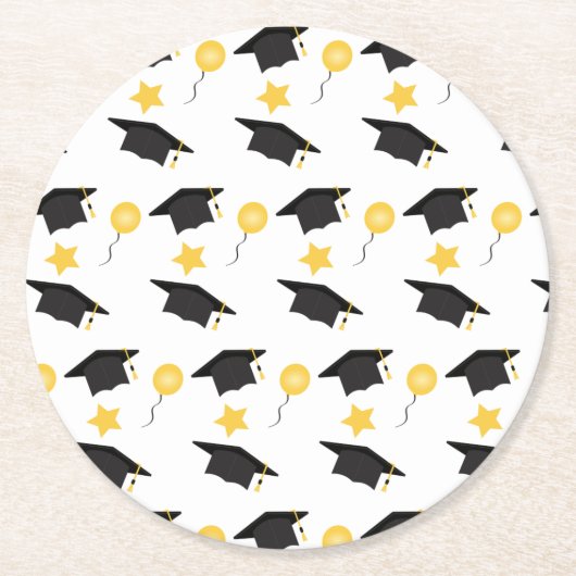 Abschluss Hat Balloons Muster gelb schwarz Runder Pappuntersetzer (Vorderseite)