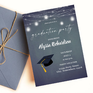 Abschluss Hat Chalkboard Graduation Party BlueG Einladung