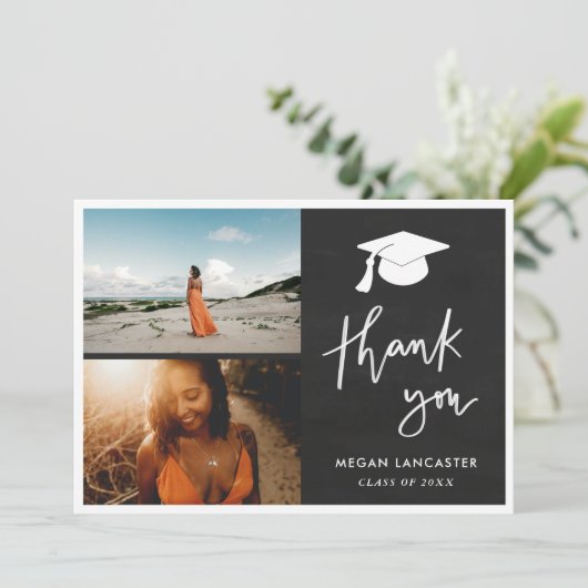 Abschluss Hat Chalkboard Vielen Dank | Skript Dankeskarte (Stehend Vorderseite)