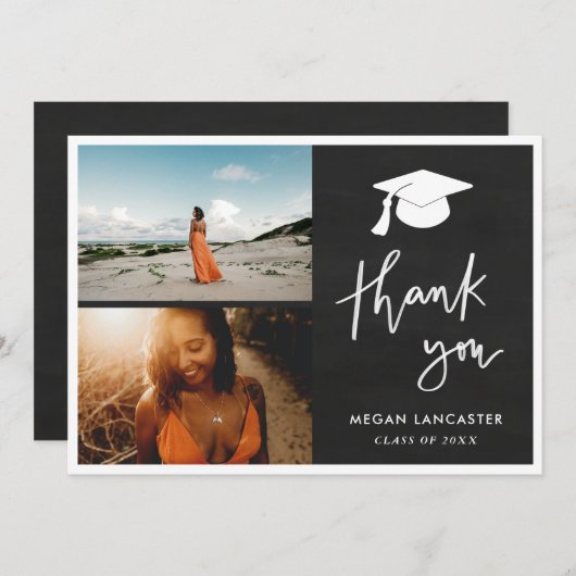 Abschluss Hat Chalkboard Vielen Dank | Skript Dankeskarte (Vorne/Hinten)