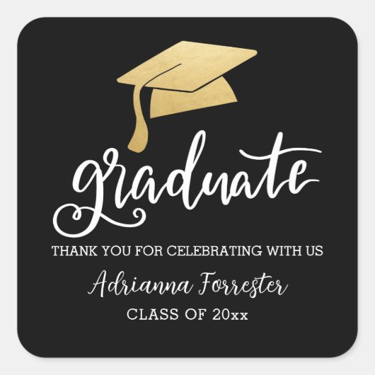 Abschluss Hat Imitats Gold Foil Lässiges Skript Quadratischer Aufkleber (Vorderseite)