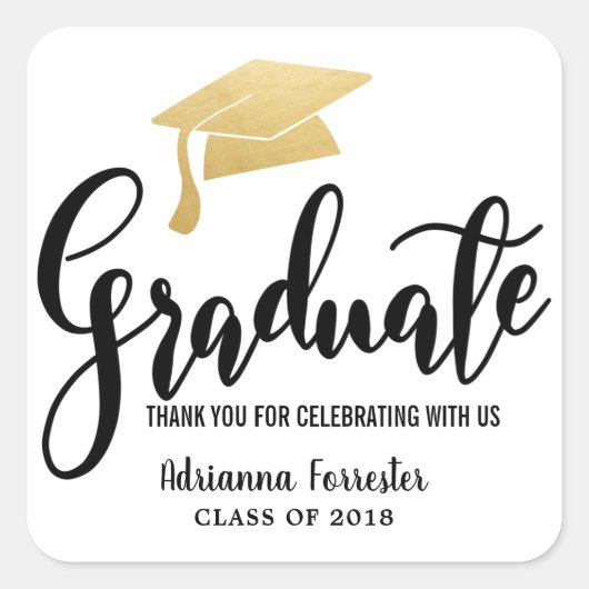 Abschluss Hat Imitats Gold Foil Vielen Dank Quadratischer Aufkleber (Vorderseite)