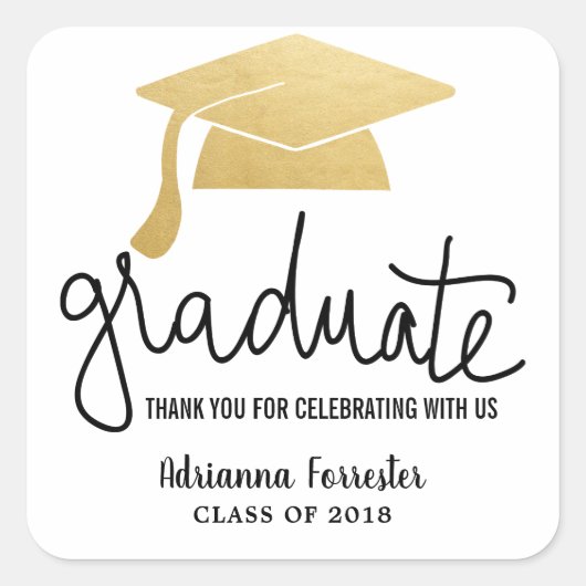 Abschluss Hat Imitats Gold Foil Vielen Dank Quadratischer Aufkleber (Vorderseite)