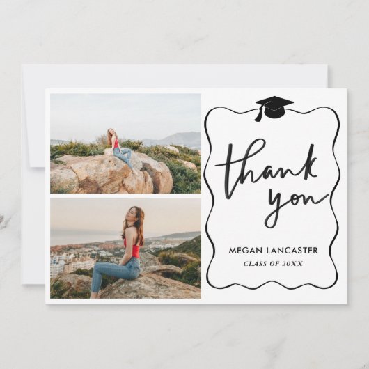 Abschluss Hat Ribbon Frame Vielen Dank | Skript Dankeskarte (Vorderseite)