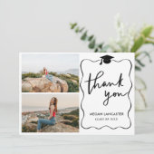 Abschluss Hat Ribbon Frame Vielen Dank | Skript Dankeskarte (Stehend Vorderseite)