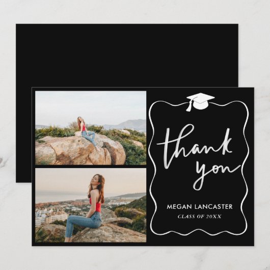 Abschluss Hat Ribbon | Schwarz | Danke | Skript (Vorne/Hinten)