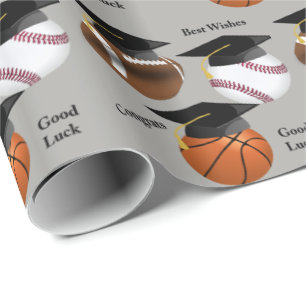 Abschluss Hat Soccer Basketball Football Glückwuns Geschenkpapier