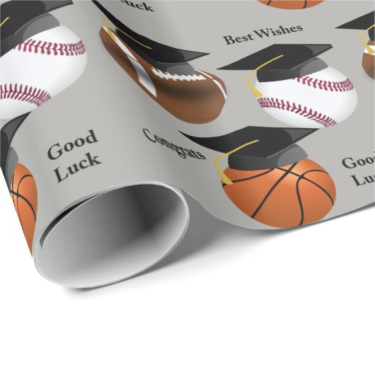 Abschluss Hat Soccer Basketball Football Glückwuns Geschenkpapier (Rolleneckpunkt)