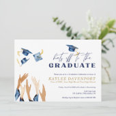 Abschluss Hats von Aquarellkappen Einladung (Stehend Vorderseite)