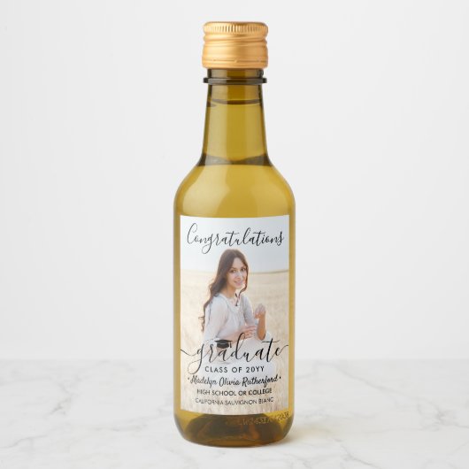 Abschluss Herzlichen Glückwunsch Foto Black Script Weinetikett (Vorderseite)