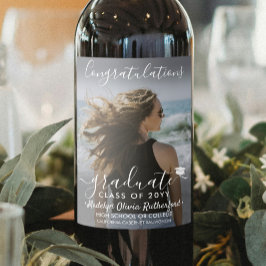 Abschluss Herzlichen Glückwunsch Foto & White Scri Weinetikett