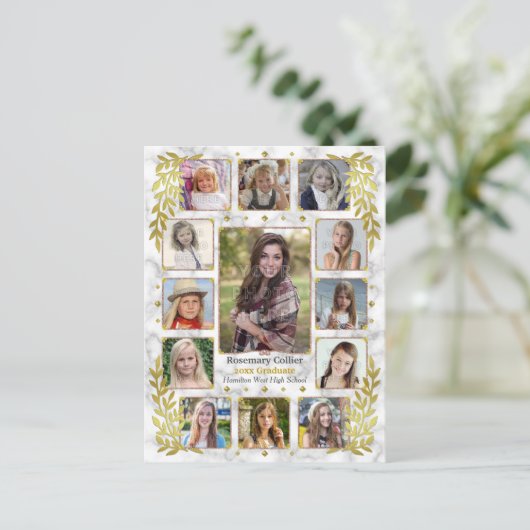 Abschluss High School FotoCollage | Goldmarmor Ankündigungspostkarte (Stehend Vorderseite)