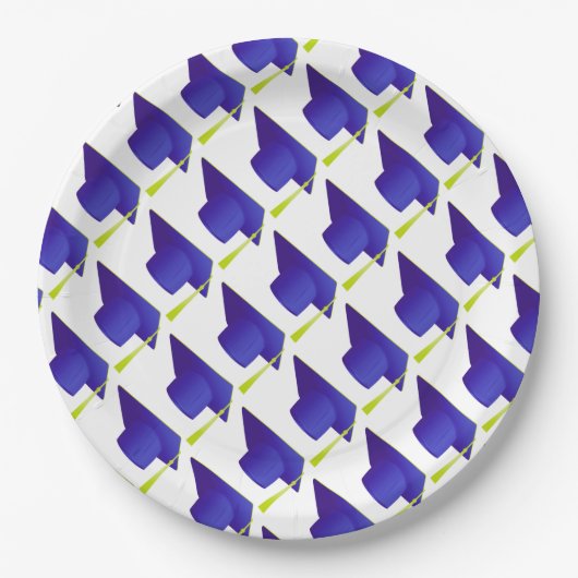 Abschluss High School, Uni Blue Cap Muster Pappteller (Vorderseite)