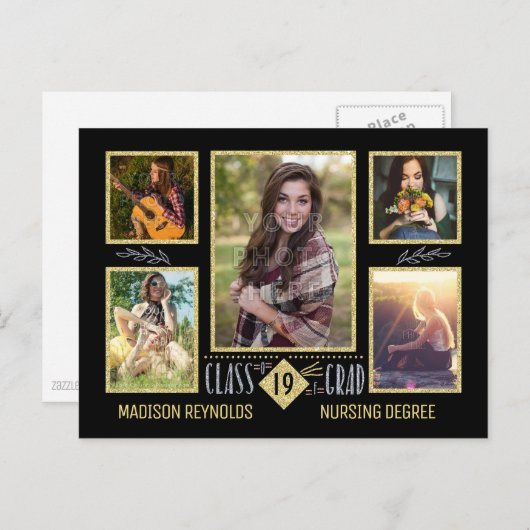 Abschluss High School Uni Grad Foto Collage Ankündigungspostkarte (Vorne/Hinten)