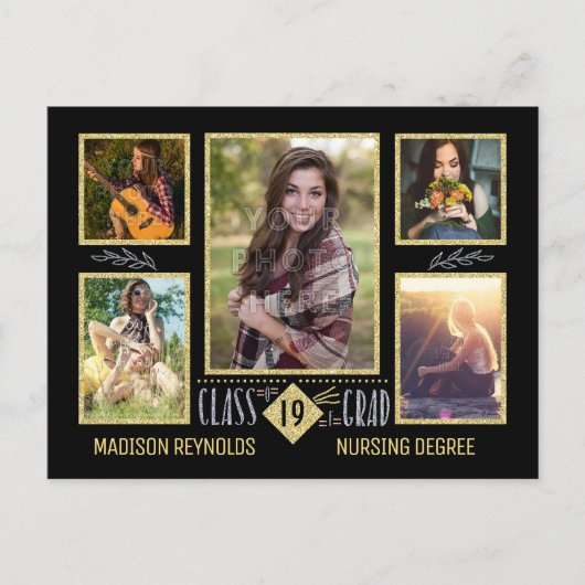 Abschluss High School Uni Grad Foto Collage Ankündigungspostkarte (Vorderseite)
