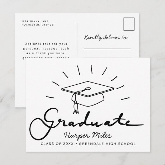 Abschluss-Hut mit Rochen Postkarte (Vorne/Hinten)