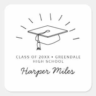 Abschluss-Hut mit Rochen Quadratischer Aufkleber