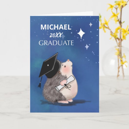 Abschluss Igel mit Cap and Diploma Karte (Gelbe Blume)