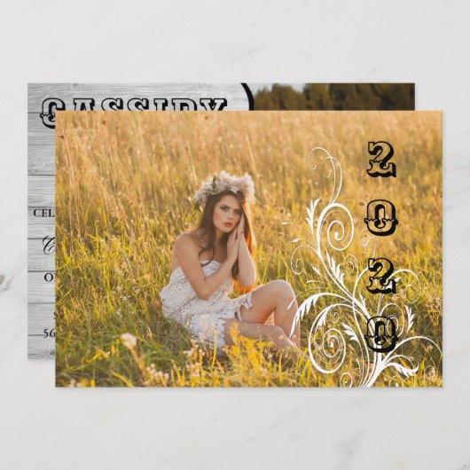 Abschluss im hellen Holzländstil Einladung (Vorne/Hinten)