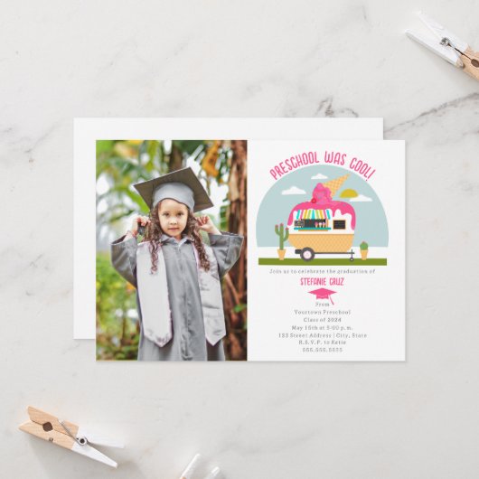 Abschluss im Vorschulalter Foto Rosa Eiscreme Karte (Vorderseite/Rückseite Beispiel)