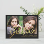 Abschluss-Imitat-Goldfolien-Bürsten-Skript 2019 Einladung (Stehend Vorderseite)