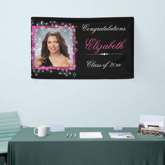 Abschluss, Imitate Glitzer funkeln, Rosa/CUSTOM Banner (Messeveranstaltung)