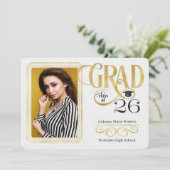 Abschluss Imitats Gold Leaf Klasse des Fotos 2025 Einladung (Stehend Vorderseite)