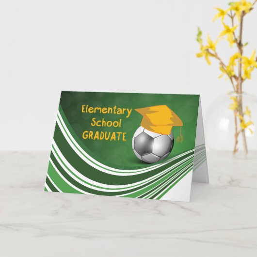 Abschluss in der Grundschule, Fußballball und Hut Karte (Gelbe Blume)