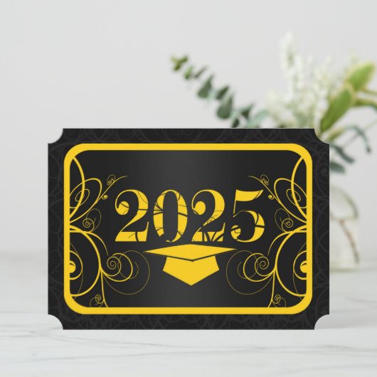 Abschluss in Gelb und Schwarz Einladung (Stehend Vorderseite)