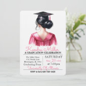 Abschluss in Rosa und Schwarz Einladung (Stehend Vorderseite)