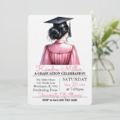 Abschluss in Rosa und Schwarz Einladung (Stehend Vorderseite)