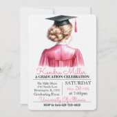 Abschluss in Rosa und Schwarz Einladung (Vorderseite)