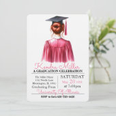 Abschluss in Rosa und Schwarz Einladung (Stehend Vorderseite)