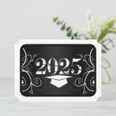 Abschluss in Schwarz und Weiß Einladung (Stehend Vorderseite)