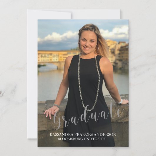 Abschluss in Silver Script Foto Abschluss Einladung (Vorderseite)