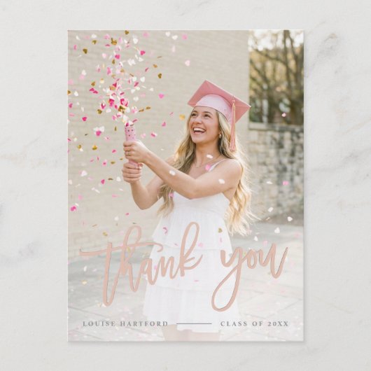 Abschluss | Individuelle elegante Skript-Foto-Dank Postkarte (Vorderseite)