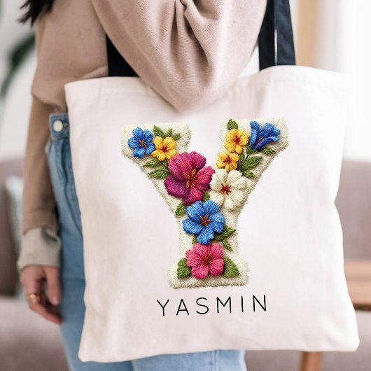 Abschluss | Individuelles Blumenmonogramm als Gesc Tragetasche