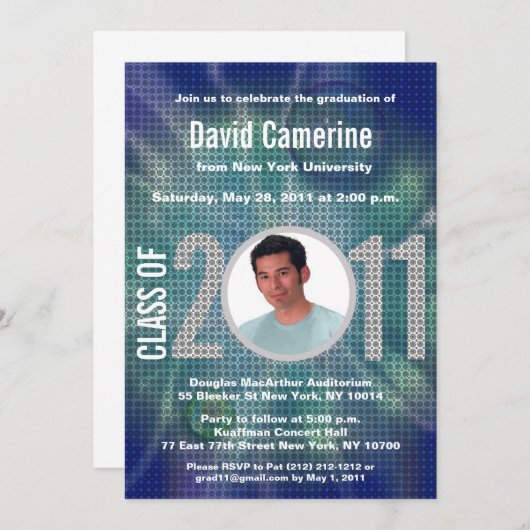 Abschluss Invitation Blue Disco 1 Einladung (Vorne/Hinten)